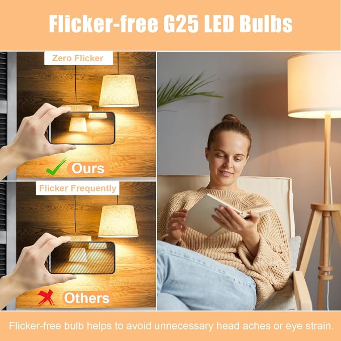 G25 LED Vanity Light Bulb 5W (40W Incandescent Equivalent) 2700K Warm White, Decorative Globe Light Bulbs, E26 Base, 500LM Perfect for Bathroom/Vanity Makeup Mirror, Non-Dimmable, 4 Pack