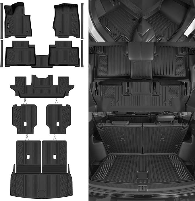 Naibeve Floor Mats for 2020-2025 Lincoln Aviator 6 Seats w/Center Console | All Weather Floor Mats, Cargo Mat, 2nd/3rd Row Backrest Mats, Door Sill Guards, Center Console, 2nd Row Bucket Seats
