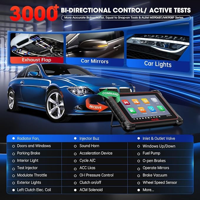 Autel Scanner MaxiCOM MK900BT 2026, MK900-BT V2.0 Bidirectional Diagnostic Scan Tool, 33ft BT Ver of MK900 MX900 8in Up of MK808S MK808BT PRO MX808S MK808Z, 40+ Reset, 3K+ Active Test, CANFD DoIP, FCA