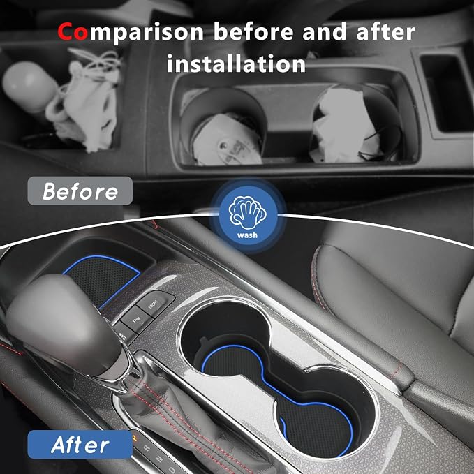 Auovo Cup Holder Inserts Coaster Compatible with Chevy Malibu Accessories 2017 2018 2019 2020 2021 2022 2023 2024 2025 Silicone Cup Mat Pad Car Interior Decoration (3-pcs kit, Blue)