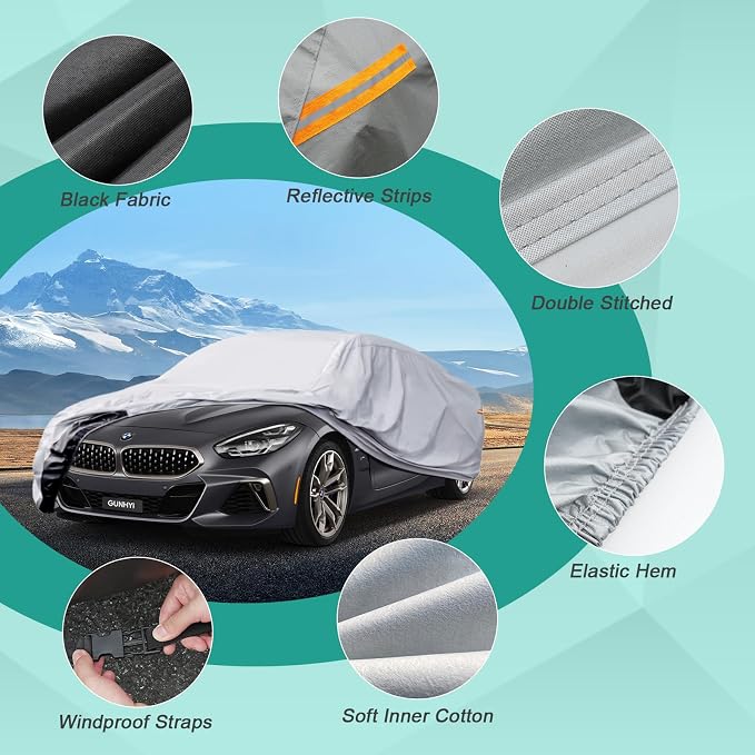 GUNHYI 6 Layers Car Cover for Coupe Sports Waterproof All Weather, Heavy Duty Full Exterior Cover Suitable for Audi TT, BMW Z4, Subaru BRZ, Porsche 718 Boxster Cayman etc. Size A2 (See Size Chart)