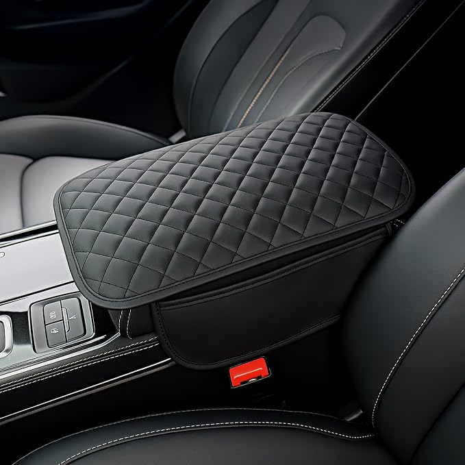 Extended Car Center Console Cover with 2 Storage, Microfiber Leather Car Armrest Cover Cushion For SUV Truck , Universal Car Accessories Memory Foam Comfort Stylish Leather Design (Black longer)