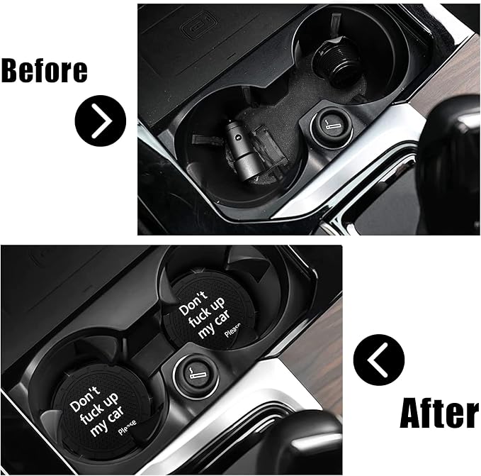 Car Cup Holder Coaster, Car Non-Slip Cup Holder Embedded Decorative Funny Coaster - Don't Fuck up My Car Please, Suitable for Most Car Interior Accessories for Women Men (Black)