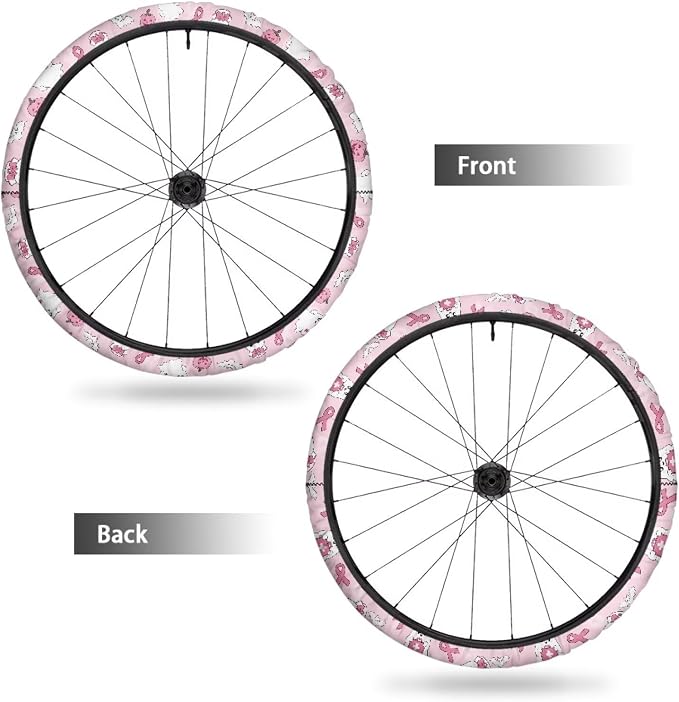 2 Pack Wheelchair Decorations Breast Cancer Pink Ribbon Ghost | Washable Protective Cover Non-Slip Wheelchair Accessories Tyre Covers to Protect Floors Carpets