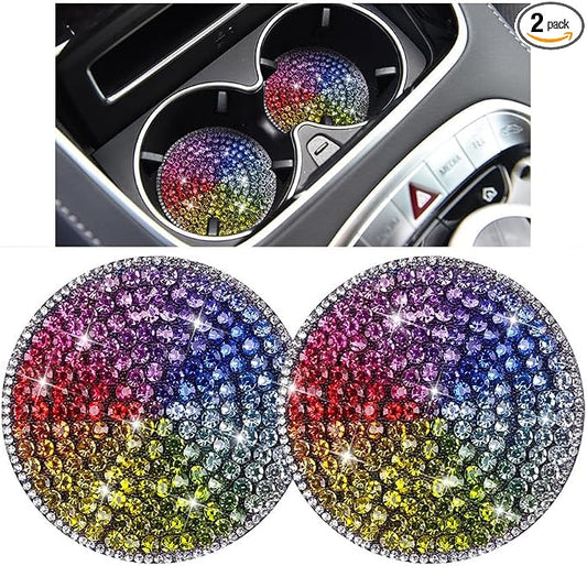 Bling Car Cup Holder Coaster, 2PCS 2.75 Inch Crystal Rhinestone Anti Slip Vehicle Drink Cup Mat for Women Girls, Auto Interior Embedded in Ornaments. Universal for SUV RV Truck (Sector)