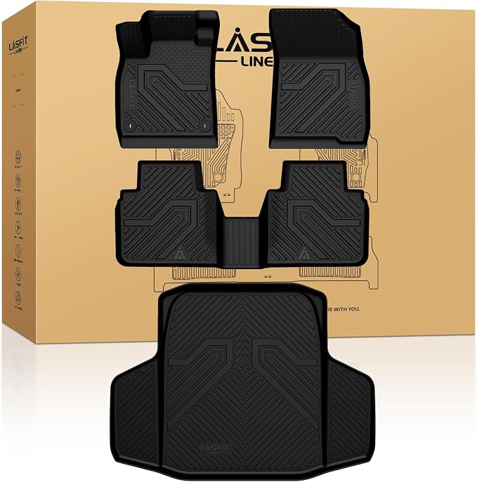 LASFIT Floor Mats & Trunk Mat for Honda Accord Sedan 2026 2025 2024 2023 (Gasoline & Hybrid), All Weather TPE Floor Liners 1st & 2nd Row & Cargo Mat Full Set, Black