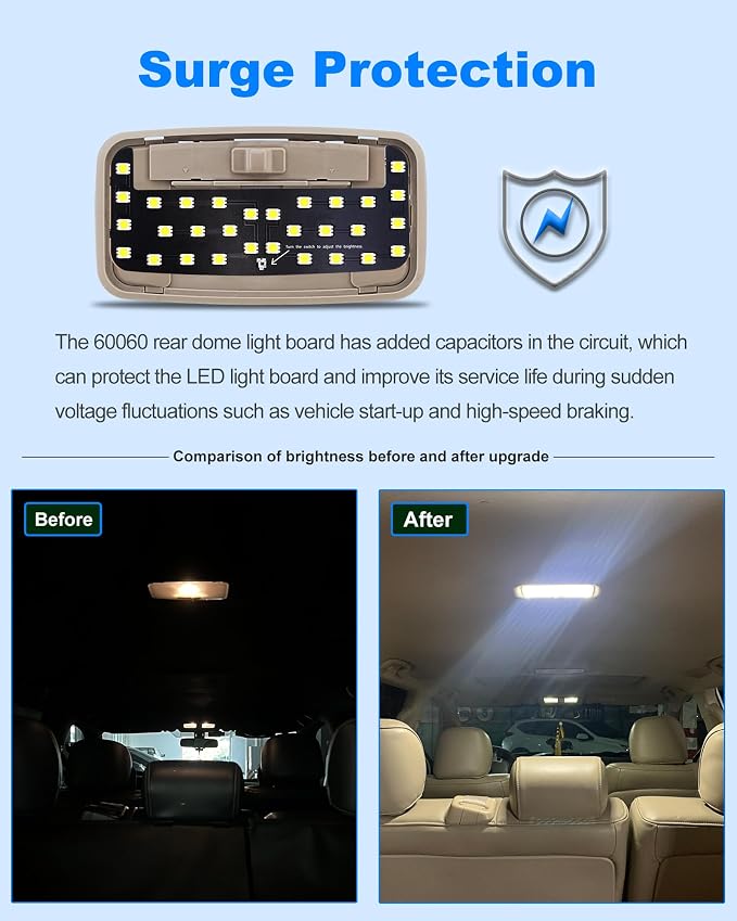 Interior LED Light Kit, 6000K Pure White Light Super Bright Map Lights & Dome Lights, Light Brightness Adjustable Bulb Package for Toyota Tacoma, 4 Runner, FJ Cruiser, Rav 4, Corolla, Prius