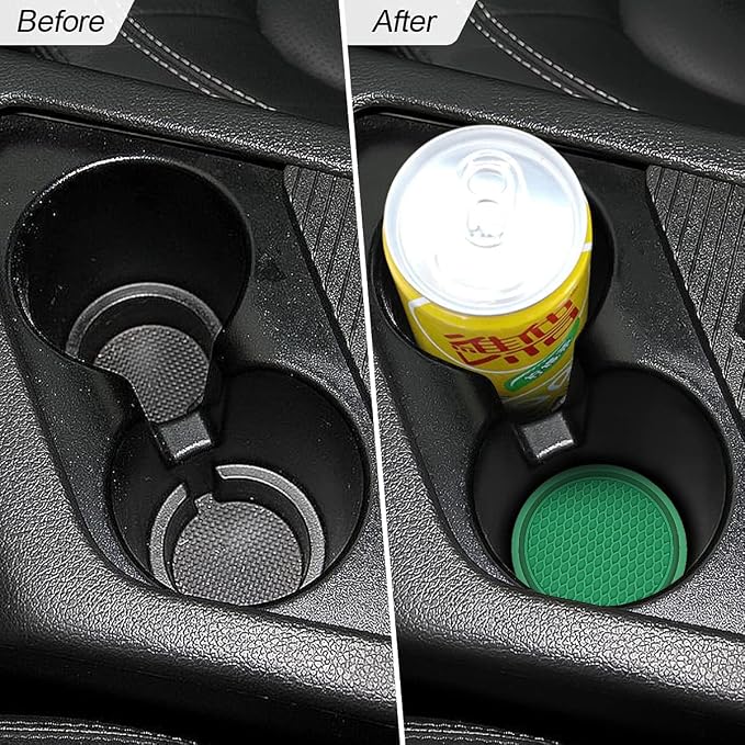 4 Pack Car Cup Holder Coaster, 2.75 Inch Diameter Non-Slip Universal Insert Coaster, Durable, Suitable for Most Car Interior, Car Accessory for Women and Men (Dark Green)