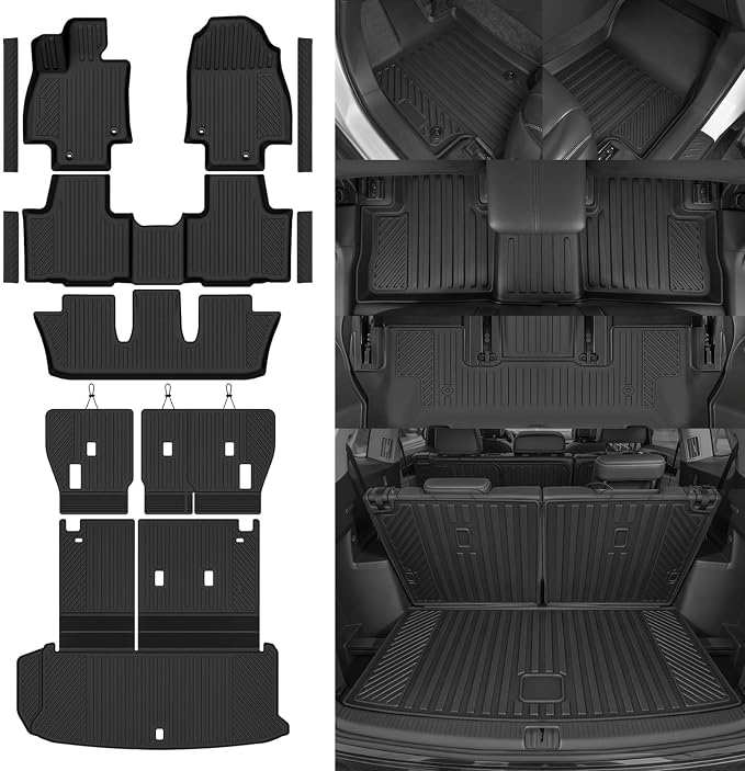Custom Fit Floor Mats for 2024-2026 Toyota Grand Highlander 8 Seat | with 2nd Row Bench Seat All Weather TPE Floor Liner & Trunk Mat & Backrest Mat & Door Sill Guard | Full Set Accessories