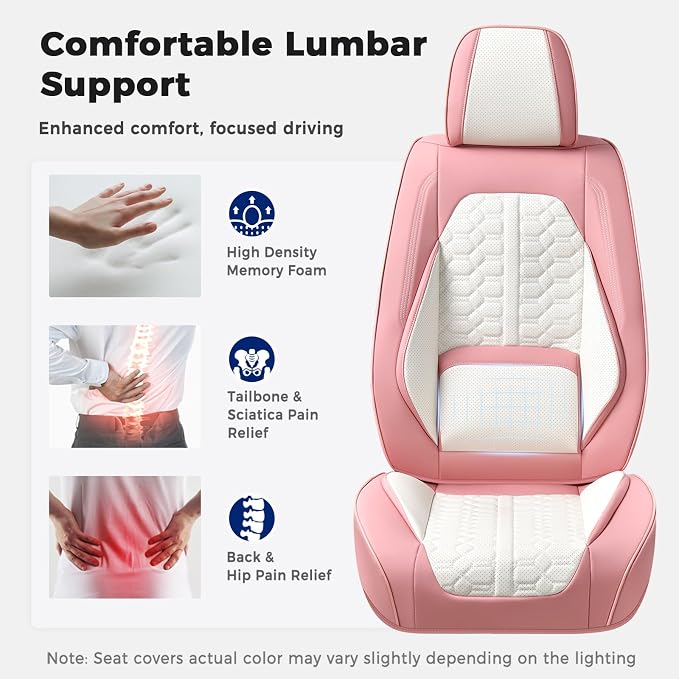 Huidasource Leather Seat Covers for Cars, Front and Rear Car Seat Covers Full Set, Waterproof Automotive Car Seat Cushion Cover 5 Seats Fit for Most Cars SUV Trucks, Pink & White