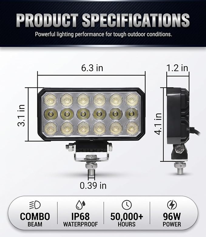 Exzeit 6 Inch Led Work Lights for JohnDeere Tractors Trucks, 96W High Low Beam Equipment Lights Compatible with Kubota Trators Trucks, 12V/24V