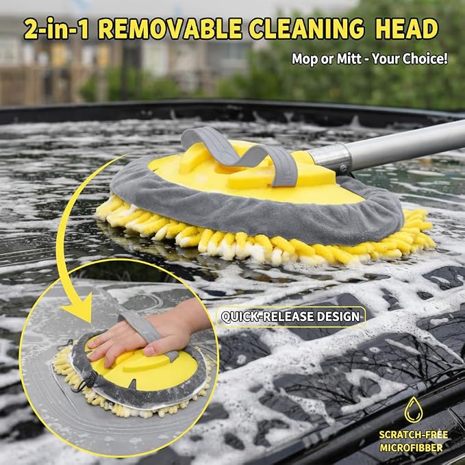 18FT Reach Car Wash Brush with Long Handle, Car Wash Kit with 4.6-12 Telescoping Pole, 20L Collapsible Bucket, Microfiber Cleaning Mop, Mitt, Window Squeegee for RV Truck SUV Boat Solar Pane Washing