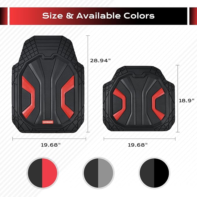 Coverado Car Floor Mats for Cars, Deep Dish All Weather Floor Mats, Car Floor Mats All Weather with Anti-Slip Backing, Car Mats Universal Trim to Fit Car Mat for Cars SUV Truck Vans (4 Pcs, Black&Red)