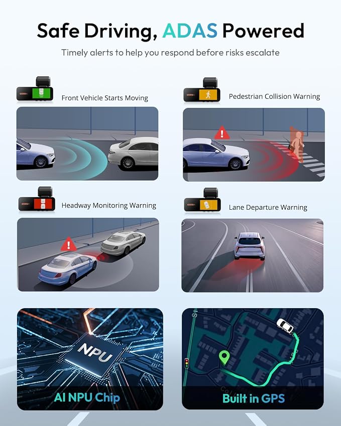 BOTSLAB 4K Dash Cam Front and Rear[2026 Upgraded], 64GB SD Card Included, STARVIS Sensor, 170° Ultra Wide 4K+2K Dashcam with ADAS, Night Vision, 24/7 Parking Mode, WDR, 5.8GHz WiFi, GPS,Loop Recording