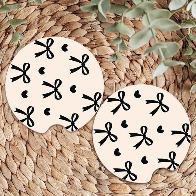 Ceramic Car Coasters – Absorbent Car Cup Holder Coaster Set for Women, Cute Aesthetic Car Accessories for Girls, 2 Pack (White)