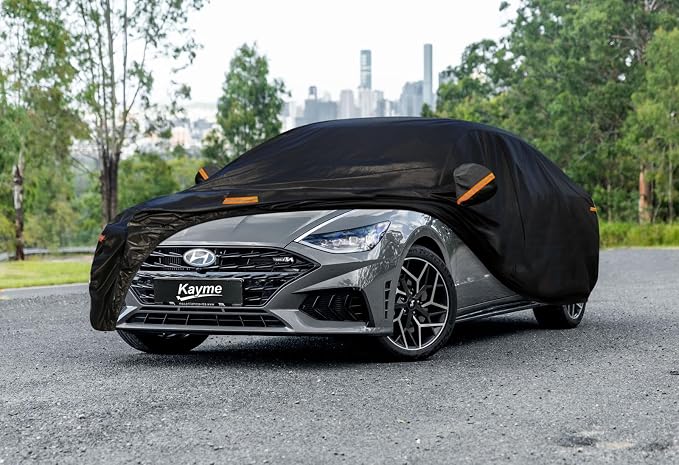 Kayme 7 Layers Sedan Car Cover Custom Fit for Hyundai Sonata (1999-2026), Waterproof All Weather for Automobiles,Rain Sun UV Protection.Black