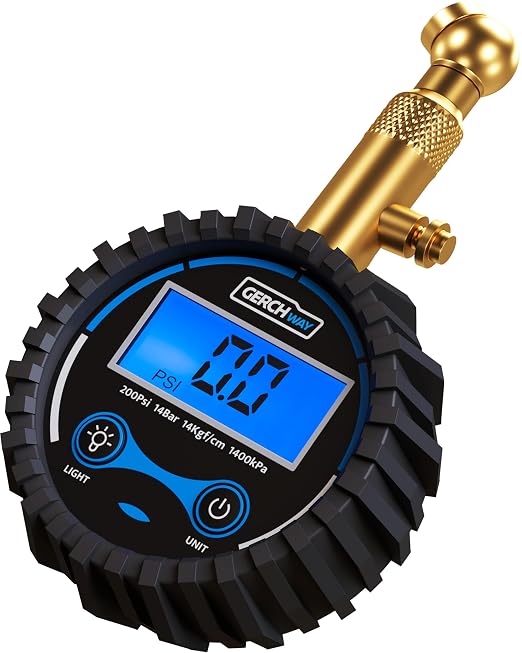 GERCHWAY Digital Tire Pressure Gauge for Cars - Accurate Air Pressure Gauge for Tires with 360° Swivel Chuck - 200 PSI