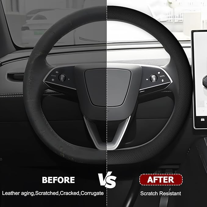 Microfiber Leather Steering Wheel Cover, 14.5-15 inch, Black | Universal Fit, Easy to Install, Non-Slip Design, Breathable