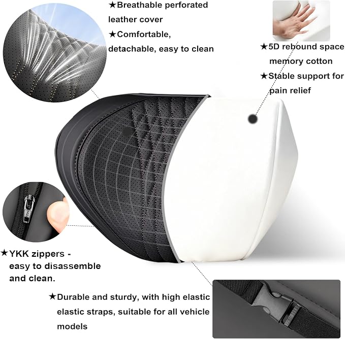 Car Neck Pillow – Premium Memory Foam Headrest with Soft Nappa Leather Feel, Ergonomic Support for Long Drives, Fits Most Vehicles(1, Black)