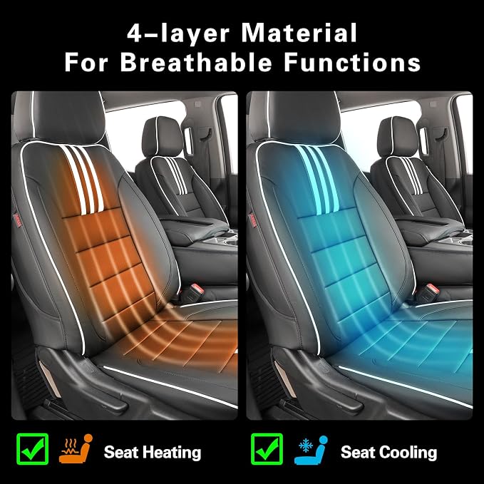 EKR Silverado Seat Covers Custom Fit for (Double Cab) 2019-2026 Chevrolet Silverado 1500/1500 Limited/HD 2500/3500, Rear Row W/No Armrest,Faux Leather(Black with White Trim)
