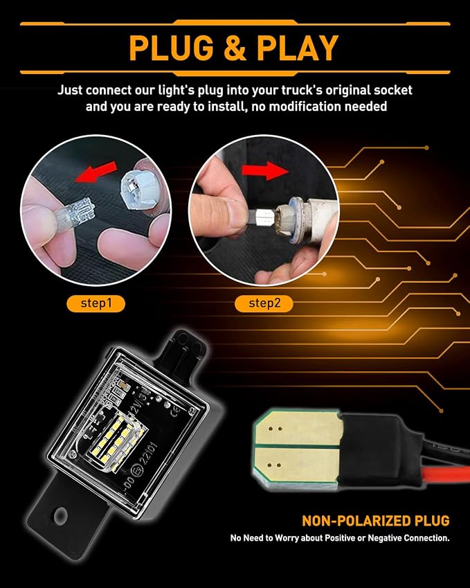 LESAUCE Full LED License Plate Light Lamp Assembly Fit for 2014-2023 Chevy Silverado GMC Sierra 15-22 Colorado Canyon Pickup Truck 6000K White, Plug N Play, 2PCS