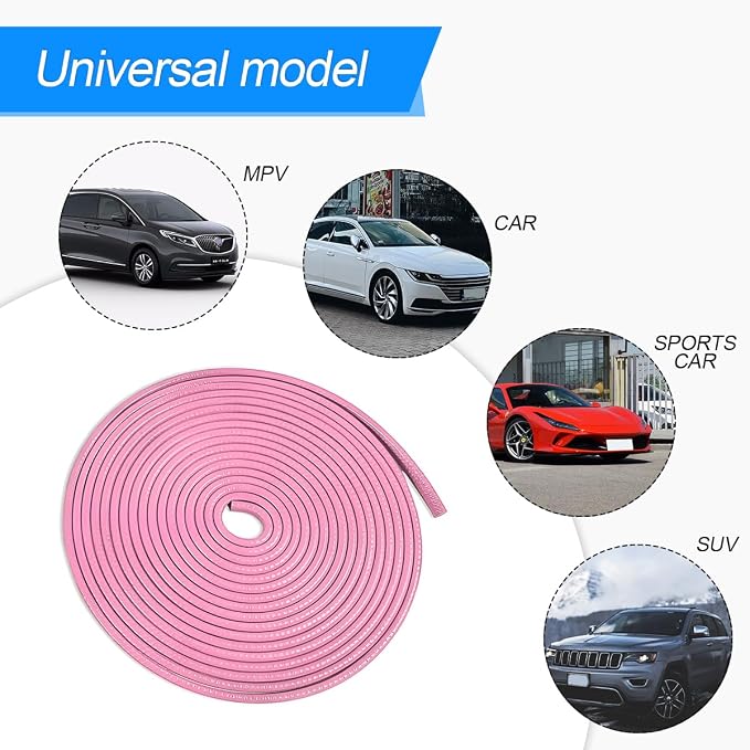 Car Door Protector Edge Guards, Universal Rubber Seal U Shape Car Door Protection, Aluminum Boat Edge Trim Guards No Glue Required, Exterior Accessories Fit for Most Cars (Pink/32.80FT)
