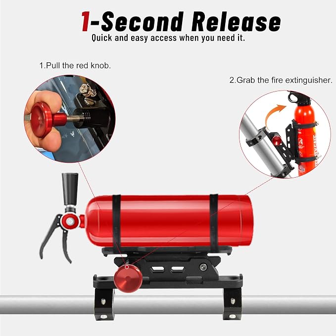 ZHILXN ATV Quick Release Fire Extinguisher Mount Fit 7/8" to 9/8" Handlebar | Motorcycle Fire Extinguisher Bracket Compatible with Yamaha/Polaris/Honda/Can-Am/Kawasaki/Boat, 4 Heavy-duty Adjustable Clamp