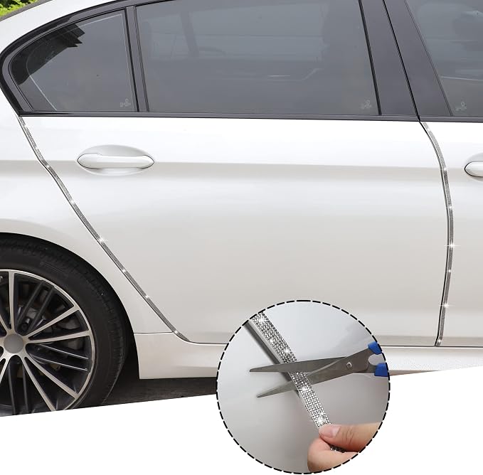 TOMALL Bling Car Door Guard Crash Bumper Crystal Anti-Scratch Strip Sticker Crystals Car Door Bumper Protector Accessory DIY for Interior and Exterior Decoration Styling Accessories Silver