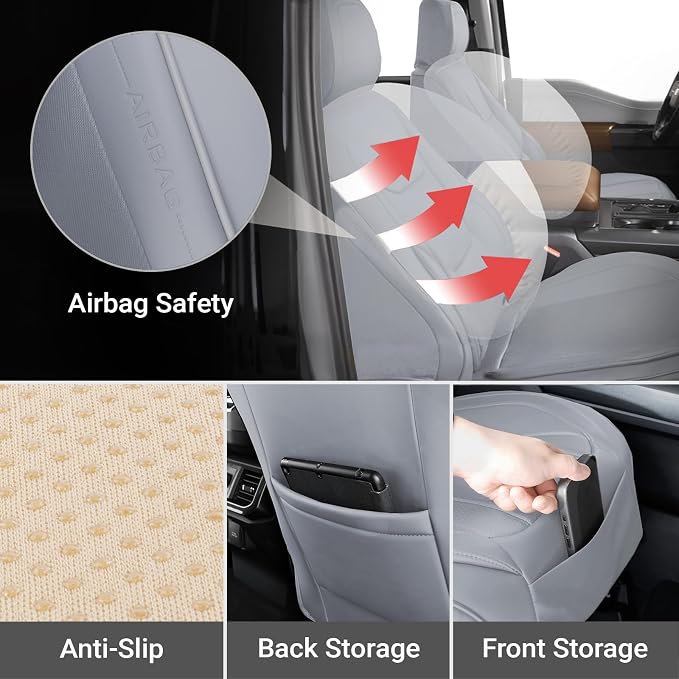 Coverland Custom Truck Car Seat Covers Front Seats for [1988-1998 GMC Sierra 1500 Regular Cab] - Protector Car Seat Cover Water Resistant Leather Memory Form Back Support Seat Cushion [Front-Gray]