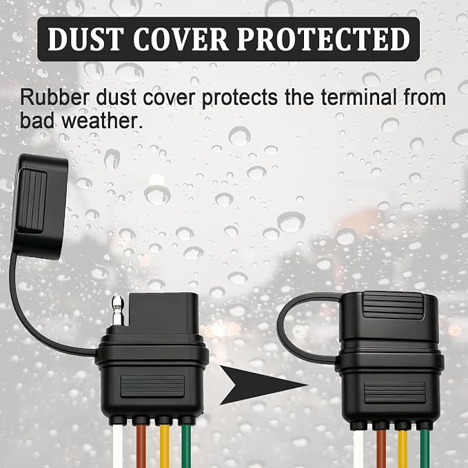 4-Way Flat Trailer End Connector 49 Inch,4 Pin Trailer Wiring Harness,4 Pin Female Truck Connector with Dust Cover P-081