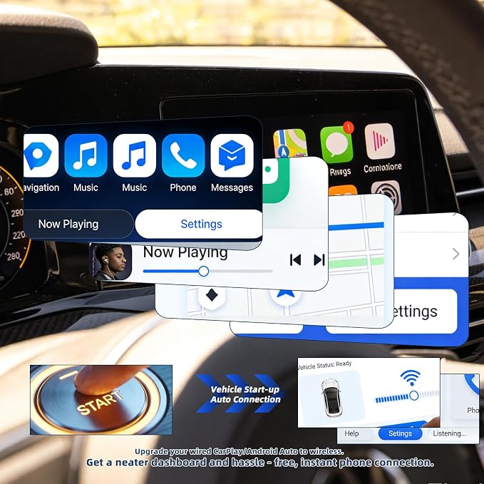 Wireless CarPlay Adapter & Android Auto Adapter, 2-in-1 Mini, Orange | Factory-wired CarPlay or Android Auto required, plug and play, auto reconnect, compact USB-A design, USB-C adapter included