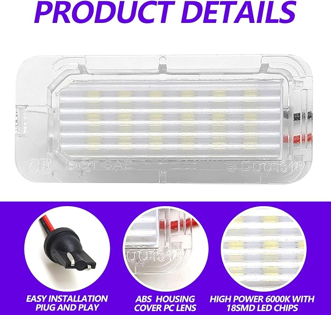 2PCS LED License Plate Lights, 18-SMD 6000K White Rear Bumper Tag Lamps Assembly Compatible with Ford Explorer Escape Fiesta Fusion Expedition Lincoln MKC, BB5Z13550A