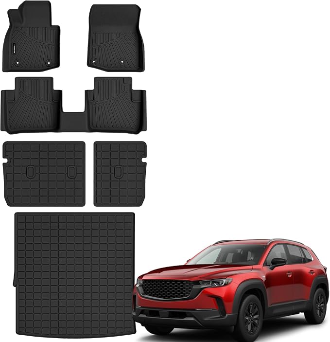 Auxko All Weather Floor Mats Cargo Mat with Backrest Mat for Mazda CX-50 Hybrid 2025 2026 TPE Liners All Season Accessories Guard Odorless Anti-Slip Floor Liners Trunk Tray with Back Seat Protectors