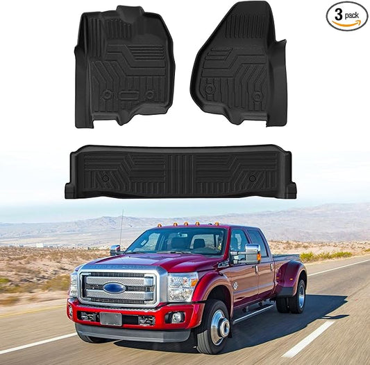 Mixsuper F250 Floor mats-Floor mat for Ford F250 F350 F450 Super Duty Crew Cab 2012-2016,All Weather TPE Rubber Floor Liners Protection for F350 Accessories,2 Row Anti-Slip Car Mats, Black