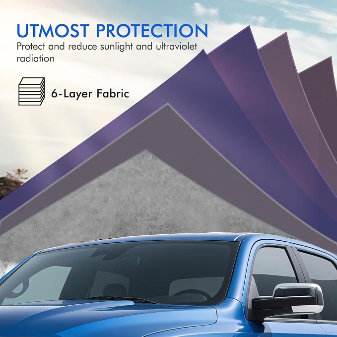 Car Cover Waterproof All Weather, 6 Layers Outdoor Full Exterior Cover Rain Sun UV Snowproof Protection with Zipper Cotton, Mirror Pocket for Dodge Ram