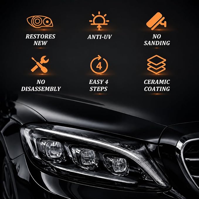 Car Headlight Restoration Kit – Headlight Cleaner & Restorer Kit with Restoration Spray, No Power Tools Required, Restores Yellowed & Oxidized Headlights to Like-New Clarity, For All Vehicle Types