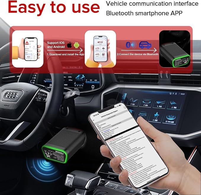 LAUNCH AIOBD Bluetooth OBD2 AI Car Diagnostic Scanner | Free Engine Diagnostics, AI Code Explain, Supports iOS & Android, Fits 1996+ Cars