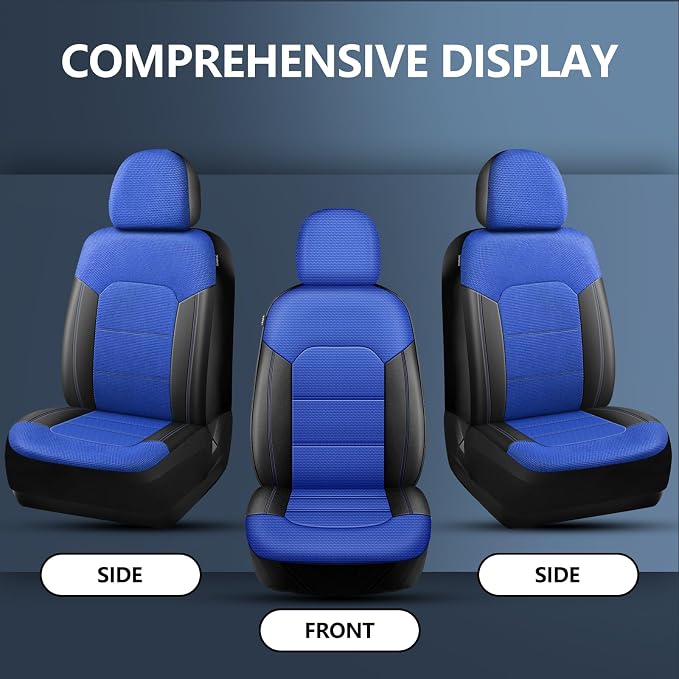 HChengkikz Front Car Seat Covers, Air Mesh, Breathable (Black + Blue) | Airbag Compatible, Automotive Comfort Protection, Universal Fit for Most Cars,Trucks,SUVs