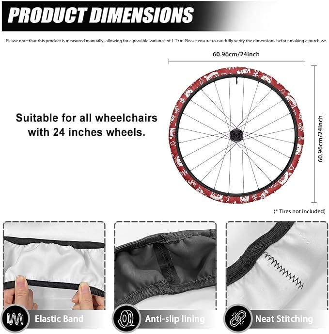 Santa Claus Christmas Wheelchair Wheel Covers for Holiday Wheelchair Tire Cover Wear-Resistant Non-Slip for Home
