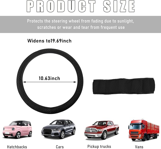 Wevdn Elastic Stretch Steering Wheel Cover, 15"×15" Microfiber Breathable Ice Silk Steering Wheel Protector, Anti-Slip Elastic Steering Wheel Cover for Men Women, Car Accessories (Black)