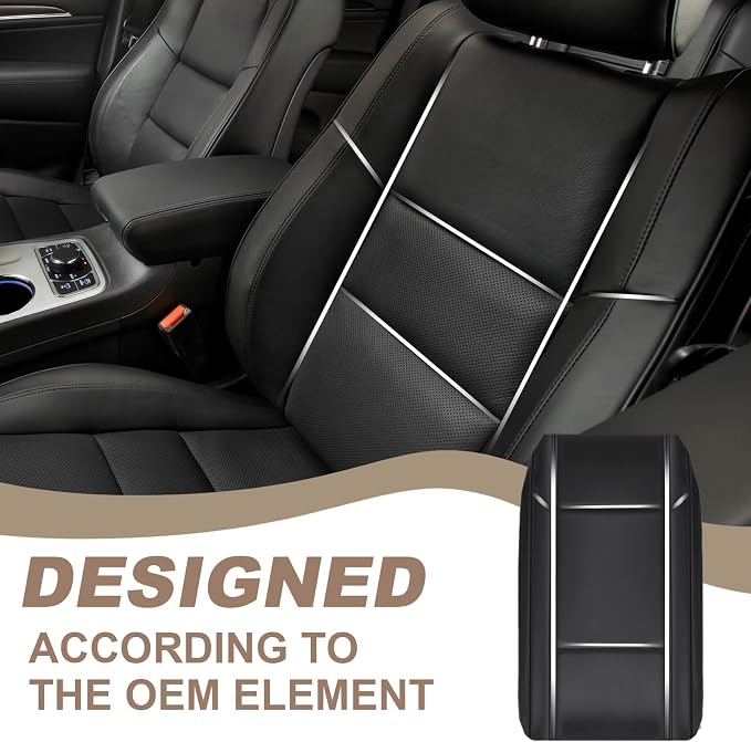 Muslogy Center Console Armrest Cover Fit for Jeep Grand Cherokee 2011-2021 & Dodge Durango 2011+ Accessories, Comfort Armrest Pad Console Lid Cushion Vegan Leather Regular Thick