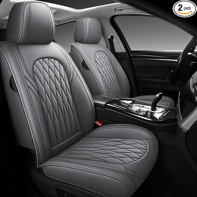 WELLDO Nappa Faux Leather Car Seat Covers Full Set, Gray | Waterproof, Non-Slip Seat Protector, 0.28in Thickened Cushion, Airbag Compatible, Universal for Cars SUV Truck Pickup