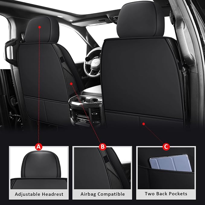 MIROZO Front Seat Covers for Silverado,2PCS Truck Seat Covers Waterproof Car Seat Covers Pickup Seat Protector Compatible with 2007-2026 Chevy Silverado GMC Sierra 1500 2500HD 3500HD (Red,2PCS Front)