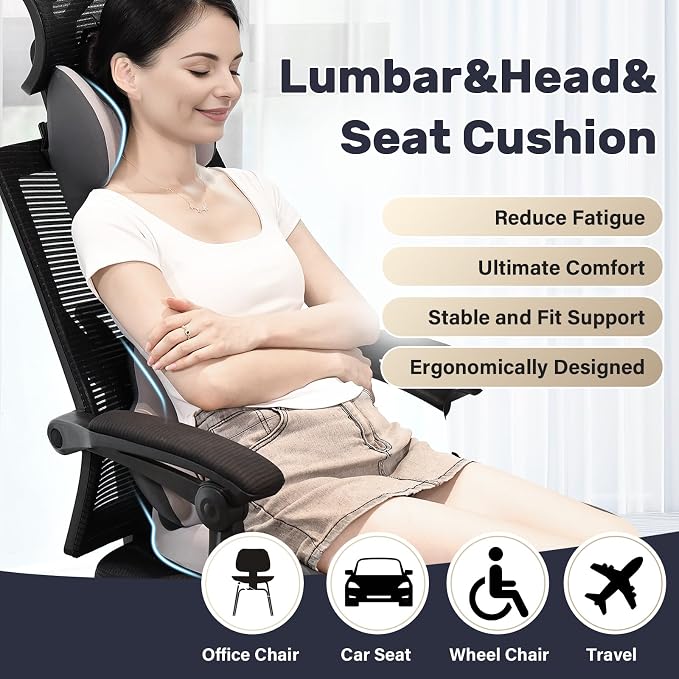 Coverado Seat Cushion and Lumbar Support Pillow for Car Office Chair, Ergonomic Memory Foam Desk Chair Cushion Back Support Pillow, Sciatica & Back & Tailbone Pain Relief Cushion