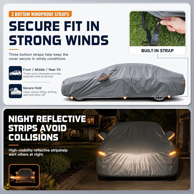 Large Car Cover Waterproof All-Weather,Outdoor Full Exterior Covers Custom Fit for Thunderbird,Impala,Town,Cutlass,Cadillac DeVille,Bel Air,Caprice,etc,Size C6(See Size Chart)