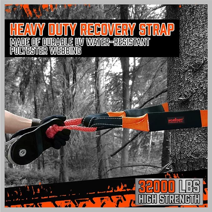 HORUSDY Nylon Heavy Duty Tow Strap Recovery Strap with Hooks 3" x 30Ft - 32,000 LBS Break Strength, 3/4 D Ring Shackles (2pcs), Recover Your Vehicle Stuck in Mud/Snow
