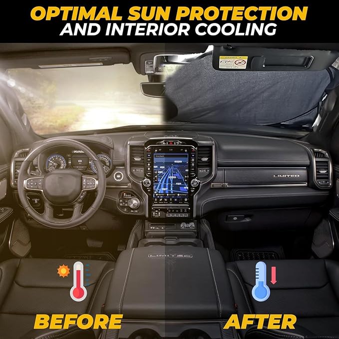 Autovir Truck Windshield Sun Shade Foldable – 280T Sun Visor Front Shield