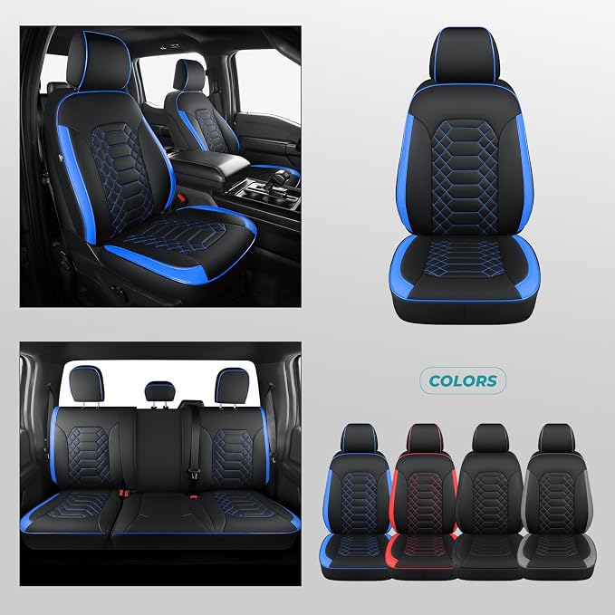 Seat Covers for Ford F150 2015-2026 SuperCrew & Ford F250 F350 F450 Super Duty 2017-2026 Crew Cab, Faux Leather Waterproof Pickup Truck Seat Covers (5 Seats) Interior Accessories