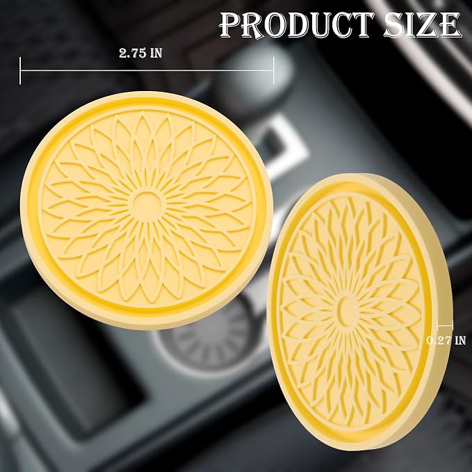 2-Pack Car Cup Holder Coaster Inserts, 2.75 Inch Non-Slip Silicone Liners, Shockproof Drink Holder Mat for Women Men, Universal Fit for Most Vehicles (Yellow)