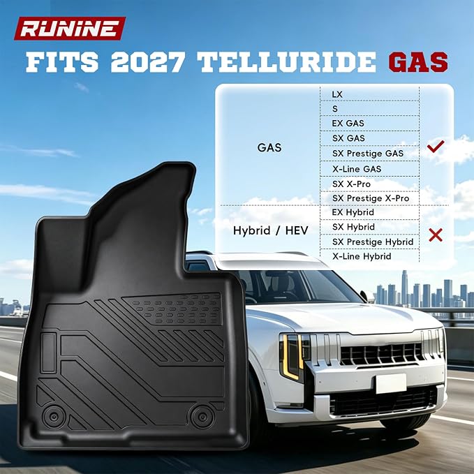 Floor Mats for 2027 Kia Telluride Gas Only (Not for Hybrid) 7&8 Seater TPE Custom Car Floor Mats Full Set Trunk Mat with Backrest Mat All Weather 2027 Kia Telluride Accessories
